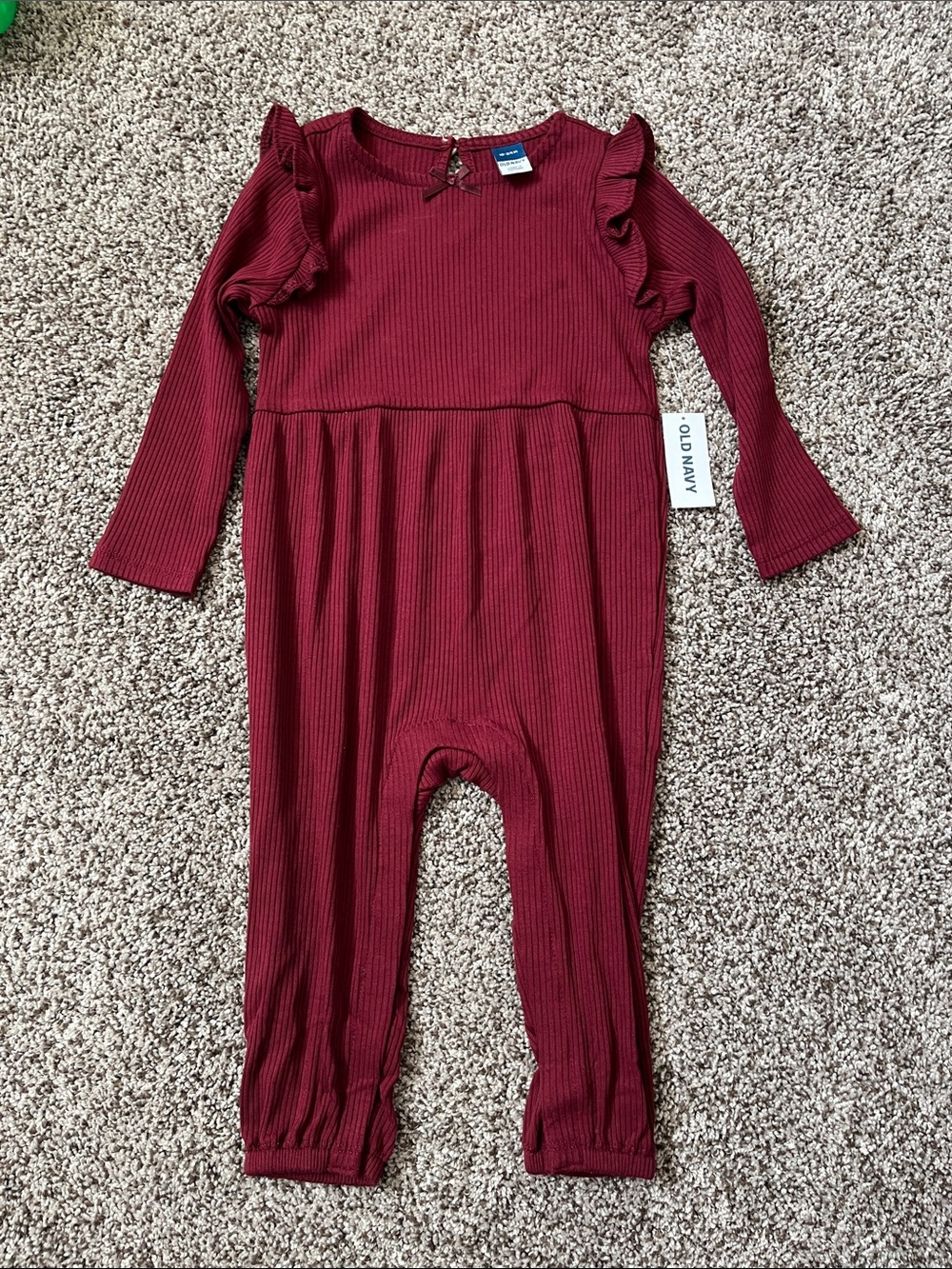 Old Navy Burgundy Ribbed Ruffle-Shoulder Baby Jumpsuit Size 18-24 Month